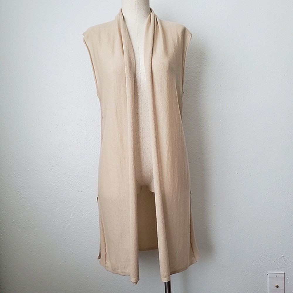 Cashmere Calypso St. Barth Sleeveless Tan Cardigan Size 0